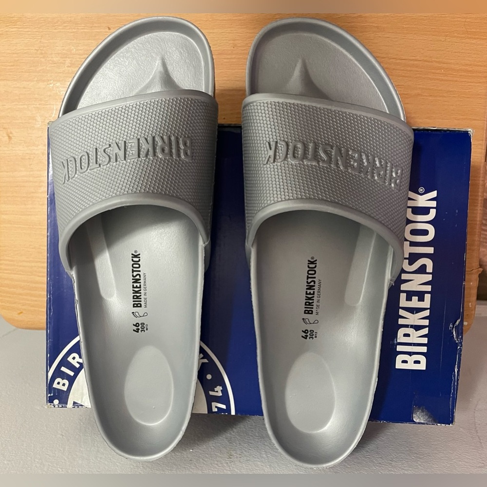 BIRKENSTOCK EVA SANDALS SILVER US 13 EU 46 MADE IN GERMANY READ DESCRIPTION